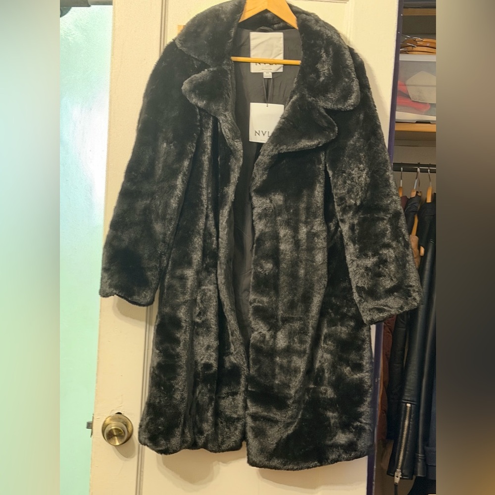NVLT Faux Fur Teddy Coat in Black